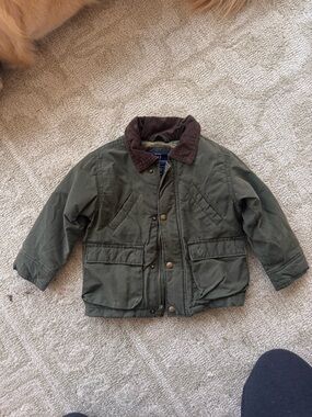 GAP Olive Green Puffer Jacket with Brown Corduroy Collar